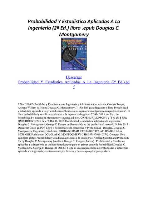 Probabilidad Y Estadistica Aplicadas A La Ingenieria 2ª Ed libro