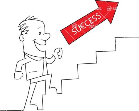 Businessman Climbing Stairs Of Success Outline Vector Illustration