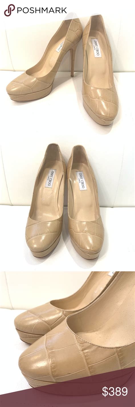 JIMMY CHOO Croc Effect Nude Heels Size