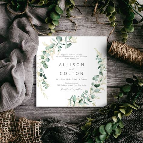 Rustic Eucalyptus Greenery Boho Wedding Invitation Zazzle