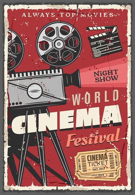 Cinema Background Movie Time Banner With Retro Camera Abstract