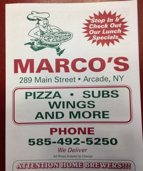 Menu at Marco's Pizza & Subs pizzeria, Arcade