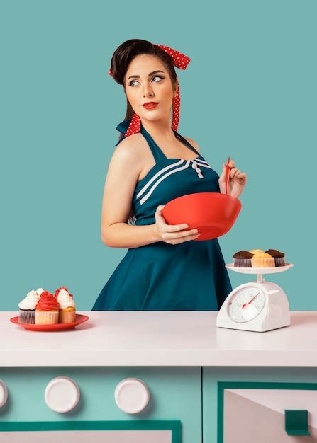 Free Photo Retro Pinup Girl Posing In A Kitchen