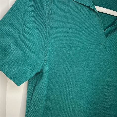 Cable And Gage Green Stretchy Knit Collared Top Depop