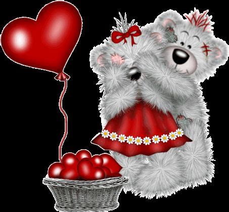 A White Teddy Bear Holding A Red Heart Balloon And Some Cherries In A