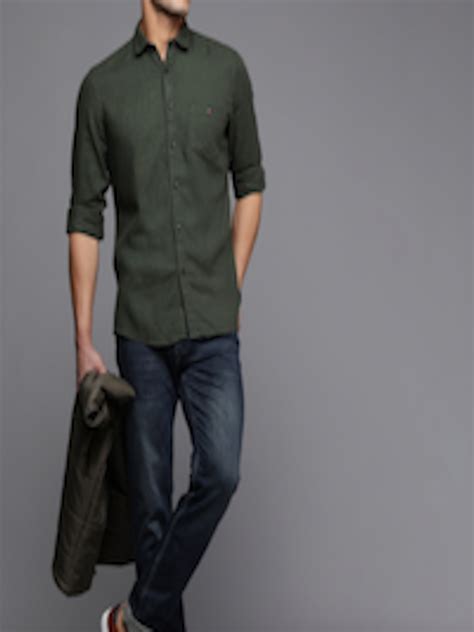 Buy Louis Philippe Jeans Men Olive Green Solid Slim Fit Casual Shirt