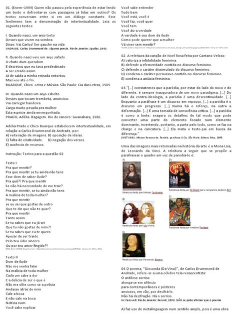Intertextualidade Questões - Questões Intertextualidade | PDF | Poesia