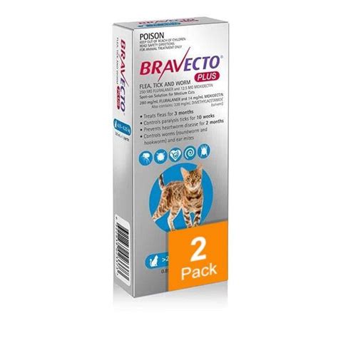 Bravecto Plus für mittelgroße Katzen 2 86 25 kg 6 213 8 lbs 2er Pack