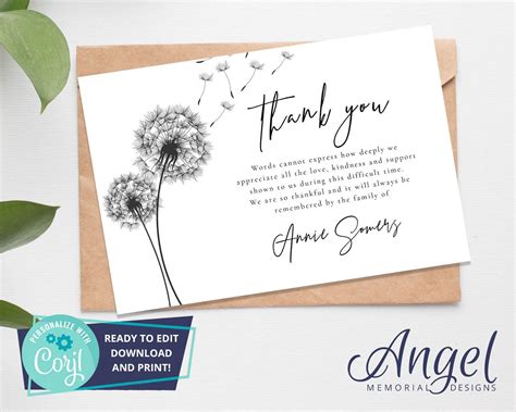 Our Dandelion Funeral Thank You Card Is A X Inch Digital Card Edit