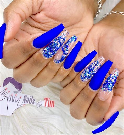 Royal Blue Acrylic Nails With Gems 29 Colors For Choicecuring Tools