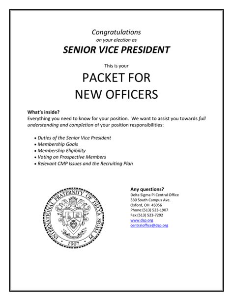 Duties of the Senior Vice President