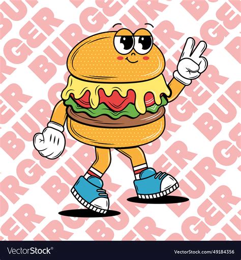 Poster with funky cartoon characters burgers Vector Image