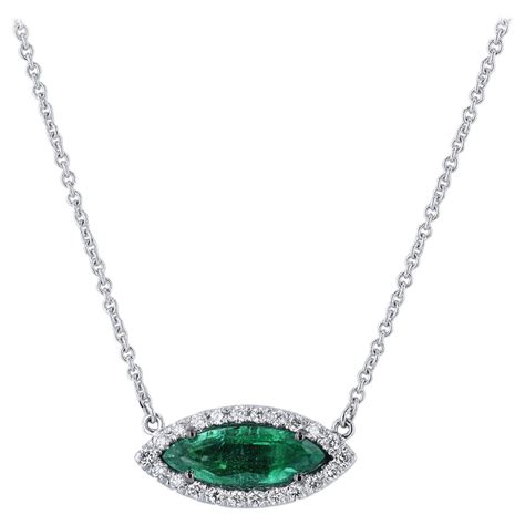 Emerald And Diamond Halo Pendant Necklace At 1stdibs