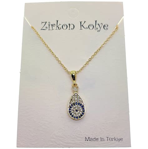 Altın Renk Damla Göz Nazar Model Zirkon Kolye 2748 Kozenbijoux