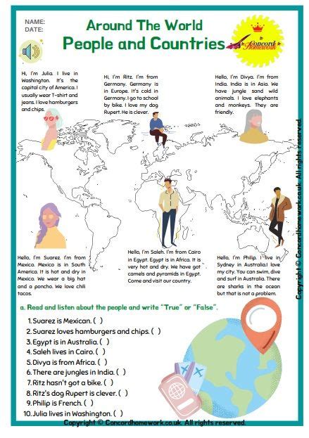 Countries And People Around The World Free Esl Efl Worksheets With