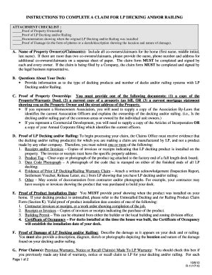 Fillable Online LP Decking Railing Class Claim Form Instructions