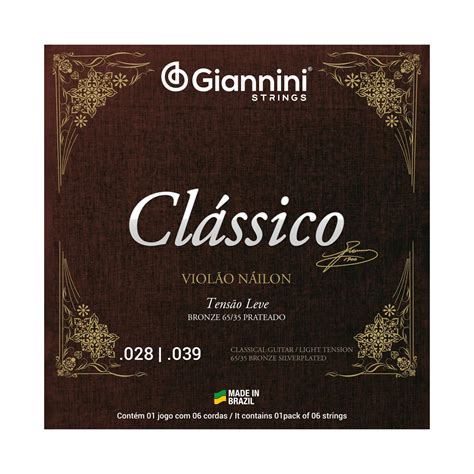 Encordoamento para Violão Náilon 6 cordas Giannini Clássico Bronze 65