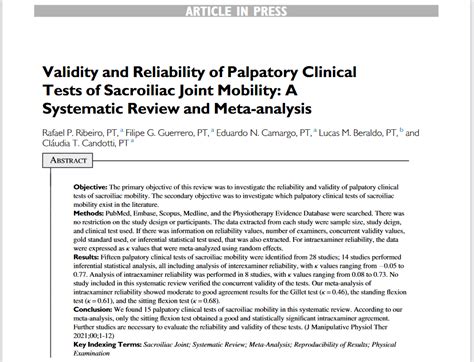 Physio Meets Science On Twitter Validity And Reliability Of Palpatory