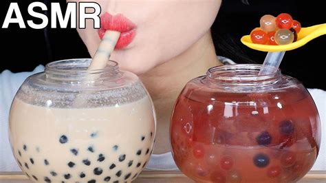 Asmr Bubble Tea Tapioca Pearls Popping Boba 버블티 먹방 Eating Sounds