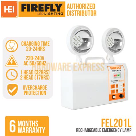 Firefly Rechargeable LED Twin Head Emergency Light Lamp FEL201L