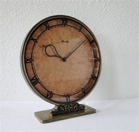 Table Desk Clock Fr Mauthe Art Deco Brushed Brass Leather