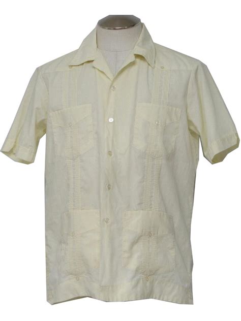 Romani Eighties Vintage Guayabera Shirt 80s Romani Mens Ivory Cotton