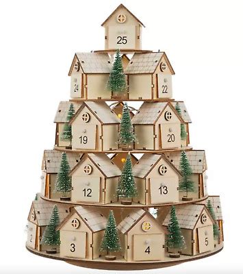 HOBBY LOBBY 5 TIER WOOD CHRISTMAS TREE ADVENT CALENDAR 2023 LED Lights