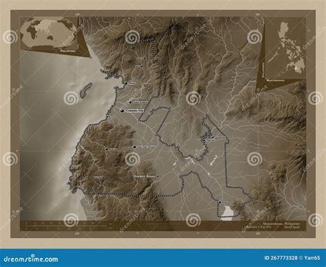 Maguindanao Philippines Sepia Labelled Points Of Cities Stock