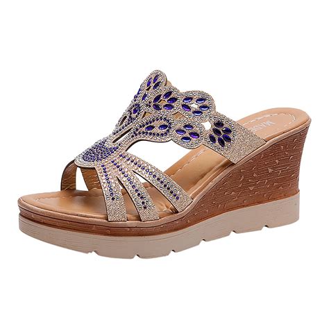 Summer Orthotic Sandals For Womens Rhinestones Wedge Sandals With Arch