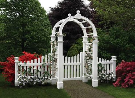 White Vinyl Gates Accent Your Elegance Vinyl Arbor With A Gate Wings