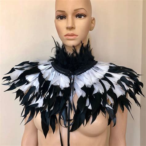 Black White Feather Cape Luxury Feather Capelet With High Etsy