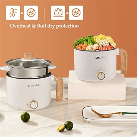 Dezin Electric Hot Pot With Steamer 1 5L Non Stick Ramen Cooker 2 In