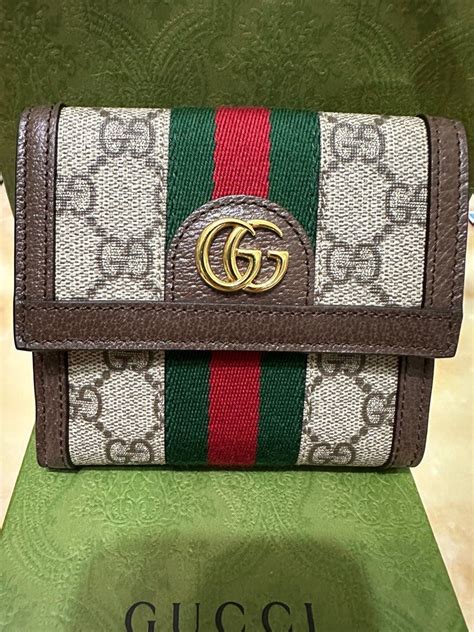 Gucci 古馳 經典ophidia Gg印花帆布牛皮飾邊暗釦短夾 棕） 名牌精品 精品包與皮夾在旋轉拍賣