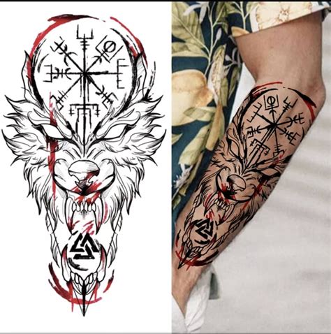 Viking Nordic Tattoo Scandinavian Tattoo 11 5 21 Cm Etsy Tattoos For