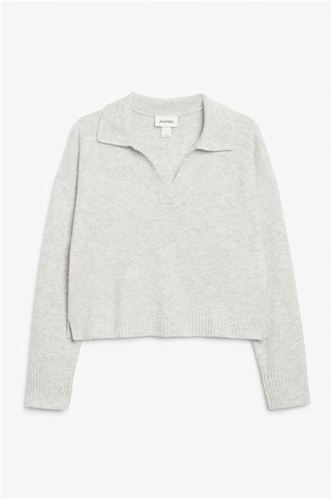 Soft Knit Polo Sweater Light Grey Melange Monki Pl