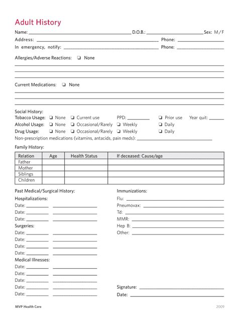 Fillable Online Adult Health History Form Mvp Health Care Fax Email