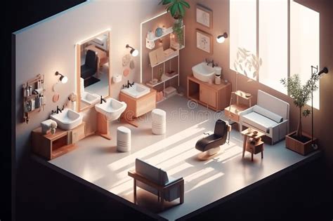 Beauty Salon Conceptual Illustration Isometric View Generative Ai