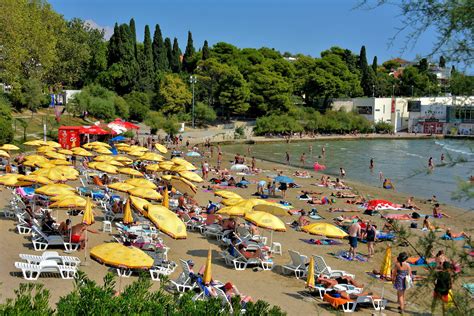 Crowd Swimming and Sunning at Bacvice Beach in Split, Croatia ...