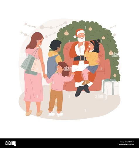 Mall Santa Isolated Cartoon Vector Illustration Kids Waiting In Line