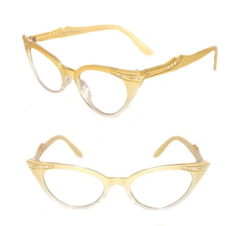 Womens Small Cat Eye Vintage Clear Lens Eye Glasses Yellow Clear