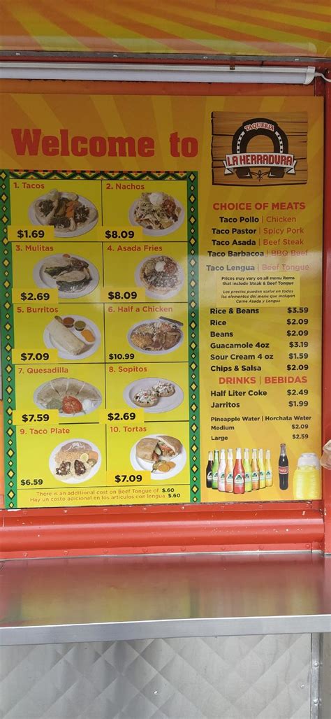 Menu At Taqueria La Herradura Food Truck Restaurant Knoxville N Broadway