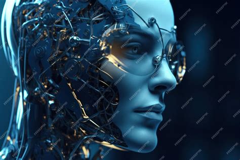 Premium Ai Image Futuristic Cyborg Face With Virtual Display Eyeglasses