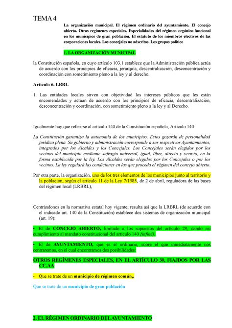 Tema 4 Organización Y Estatuto De Los Miembros De Corporaciones Locales