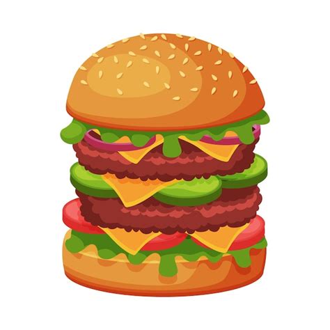 Premium Vector Big Hamburger With Cheese Lettuce Meat Patties And Bun