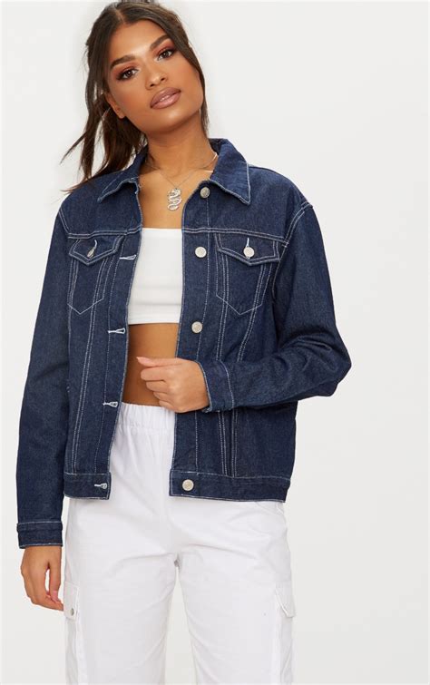 Veste En Jean Oversized Bleu Fonc Coutures Contrast Es Denim