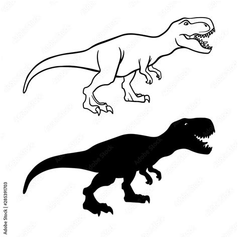 Tyrannosaurus rex outline and silhouette illustrations set Stock Vector ...