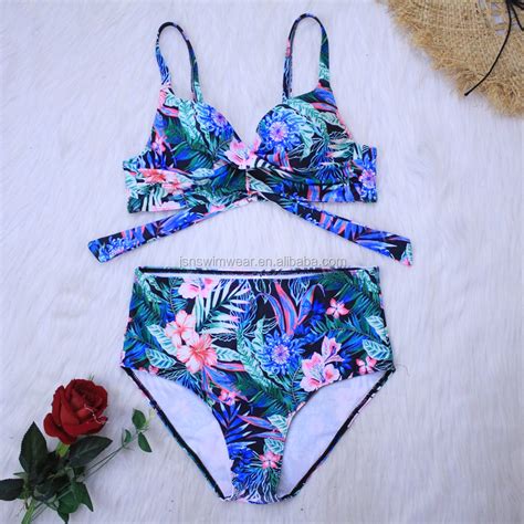 Jsn5010 Bikini Set Swimwear Women Print Swimsuit Push Up High Waist