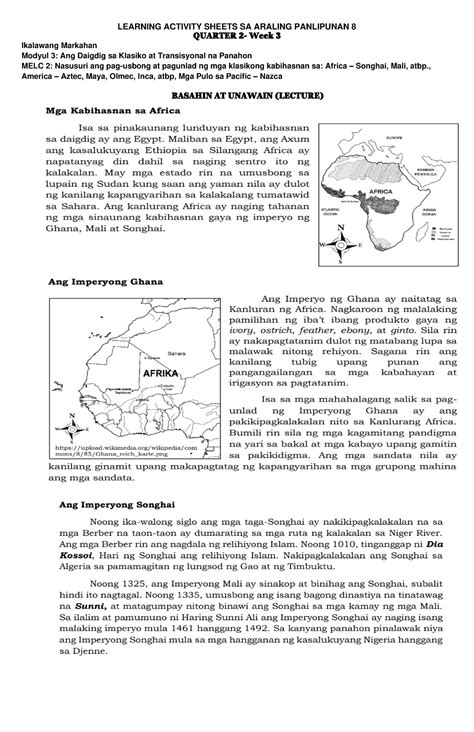 Las Q2 W3 2023 Sassasa Learning Activity Sheets Sa Araling