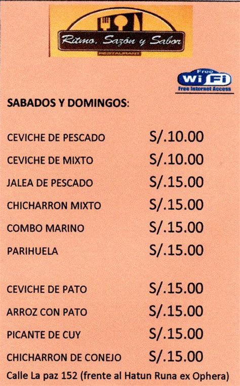 Carta Del Restaurante Ritmo Saz N Y Sabor Huacho