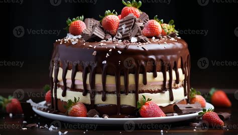 Ai Generated Gourmet Chocolate Cake Slice Fresh Berries Indulgent